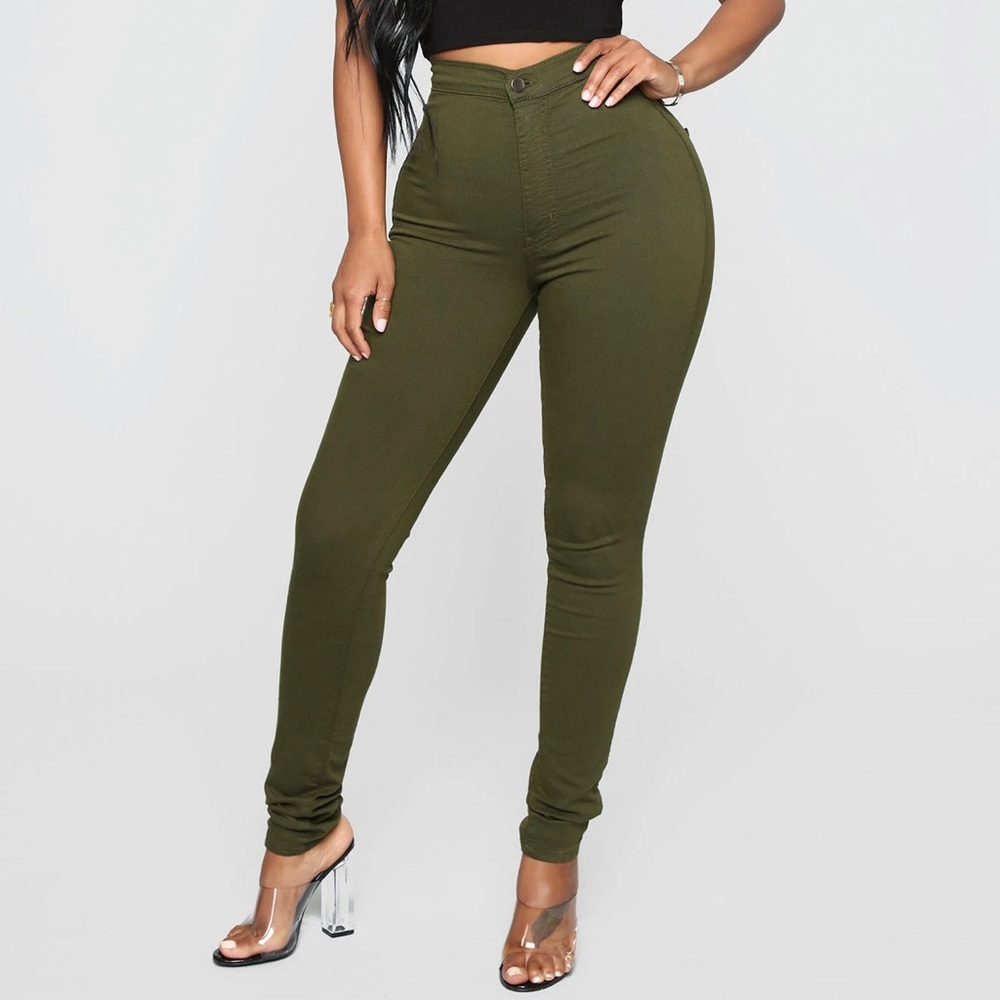 Olive Green Fashion Nova super high waist denim skinny jeans size 5